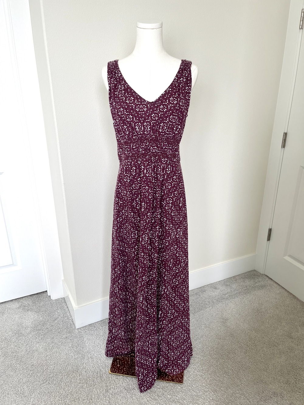 Eddie Bauer 100% Cotton Geometric Print Maxi Dress - Smocked Boho - Size L